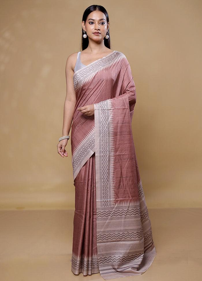 Brown Tussar Silk Saree With Blouse Piece