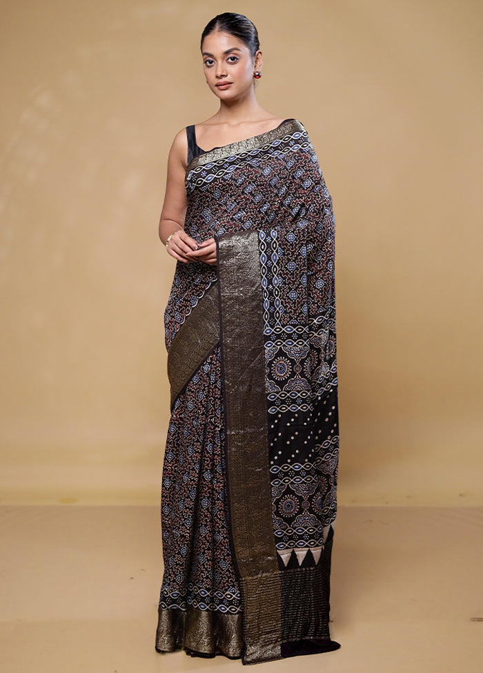 Black Pure Modal Silk Saree Without Blouse Piece