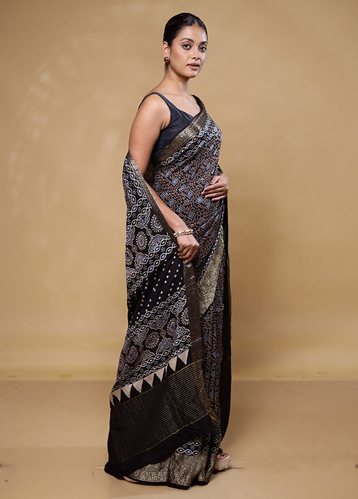 Black Pure Modal Silk Saree Without Blouse Piece