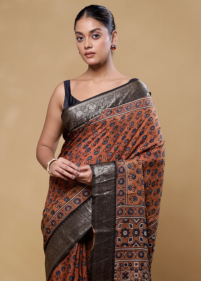 Brown Pure Modal Silk Saree Without Blouse Piece