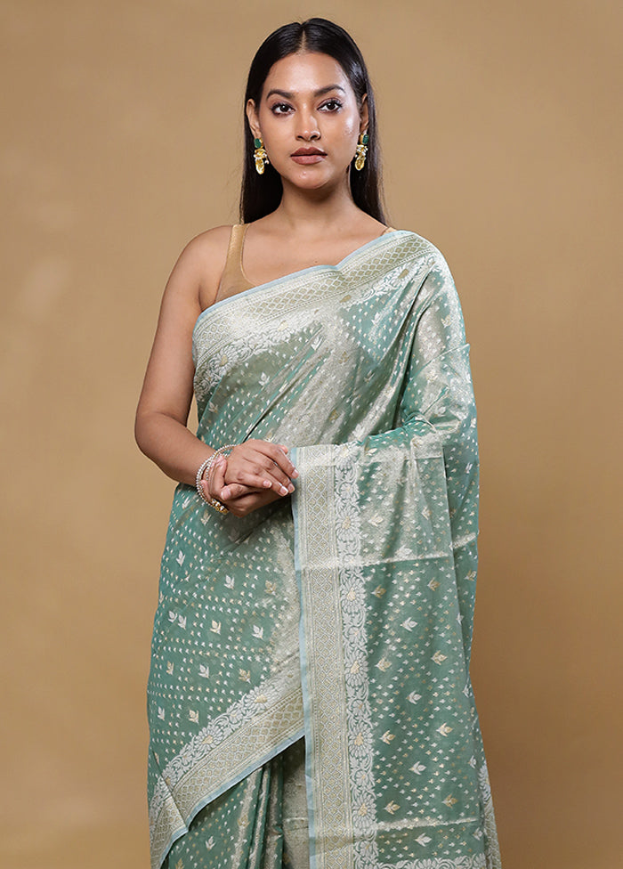 Green Tissue Silk Saree With Blouse Piece