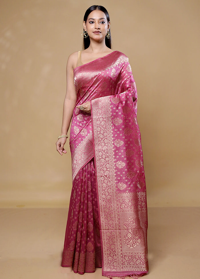 Pink Dupion Silk Saree With Blouse Piece