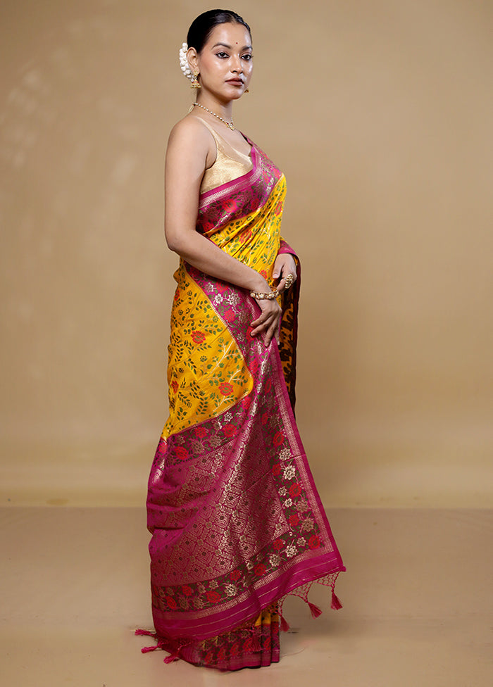 Yellow Dupion Silk Saree With Blouse Piece