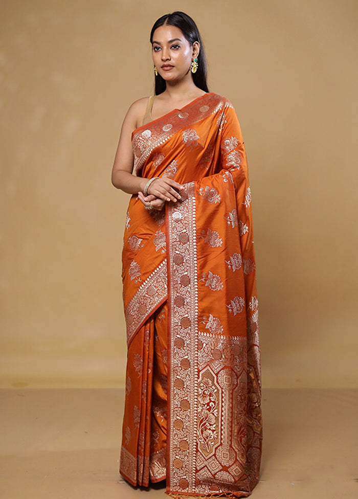 Rust Dupion Silk Saree With Blouse Piece