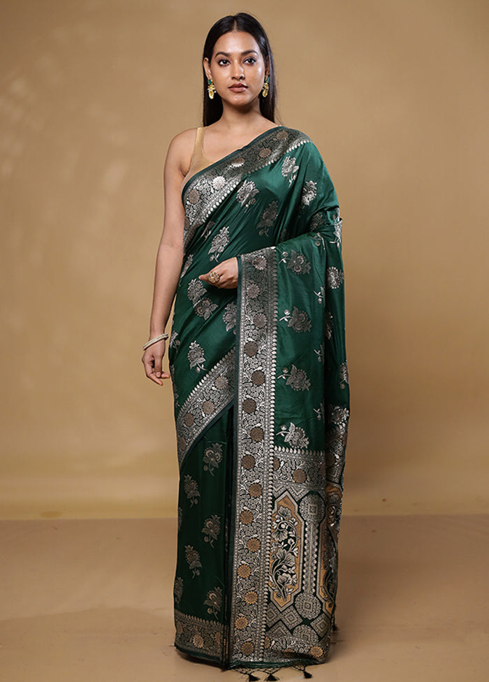 Green Dupion Silk Saree With Blouse Piece