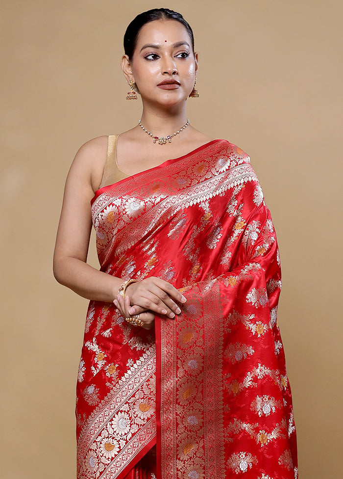 Red Handloom Uppada Pure Silk Saree With Blouse Piece