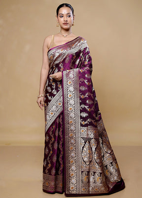 Purple Handloom Uppada Pure Silk Saree With Blouse Piece