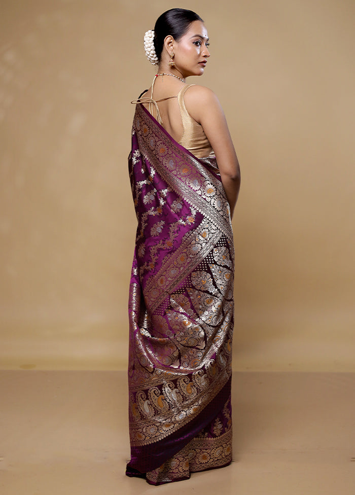 Purple Handloom Uppada Pure Silk Saree With Blouse Piece