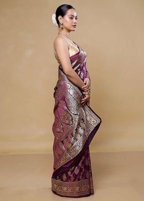 Purple Handloom Uppada Pure Silk Saree With Blouse Piece