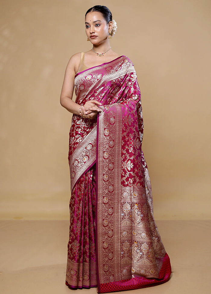 Rani Pink Handloom Uppada Pure Silk Saree With Blouse Piece