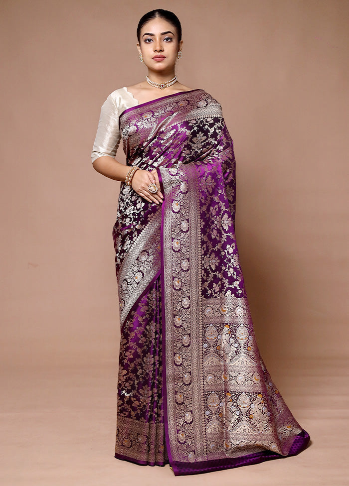 Purple Handloom Uppada Pure Silk Saree With Blouse Piece