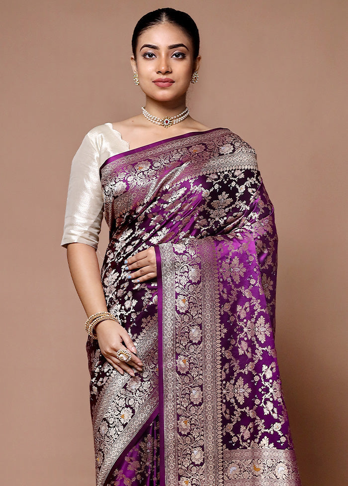 Purple Handloom Uppada Pure Silk Saree With Blouse Piece