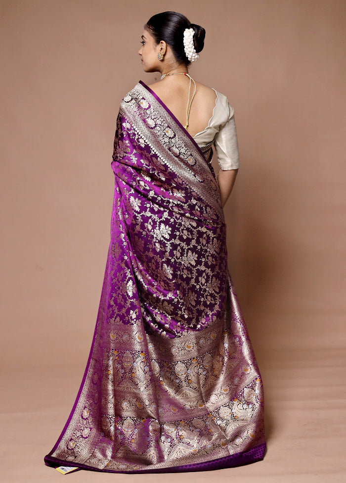 Purple Handloom Uppada Pure Silk Saree With Blouse Piece