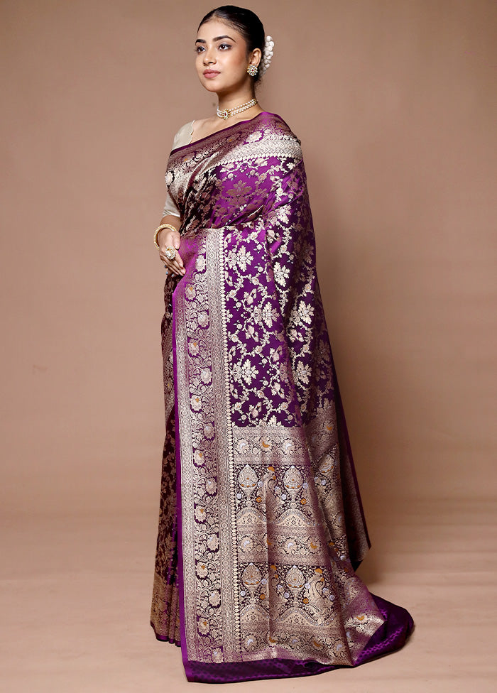 Purple Handloom Uppada Pure Silk Saree With Blouse Piece