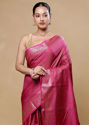 Pink Jamewar Silk Saree With Blouse Piece