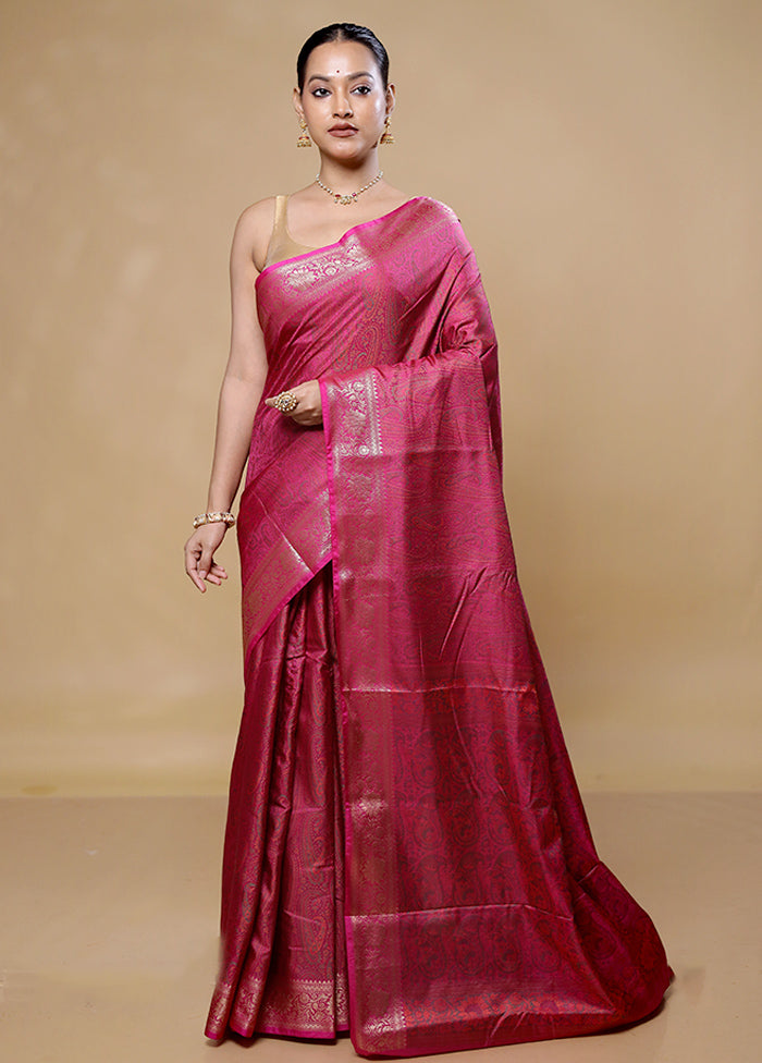 Pink Jamewar Silk Saree With Blouse Piece