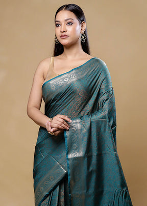 Green Jamewar Silk Saree With Blouse Piece