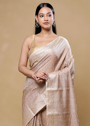 Cream Jamewar Silk Saree With Blouse Piece