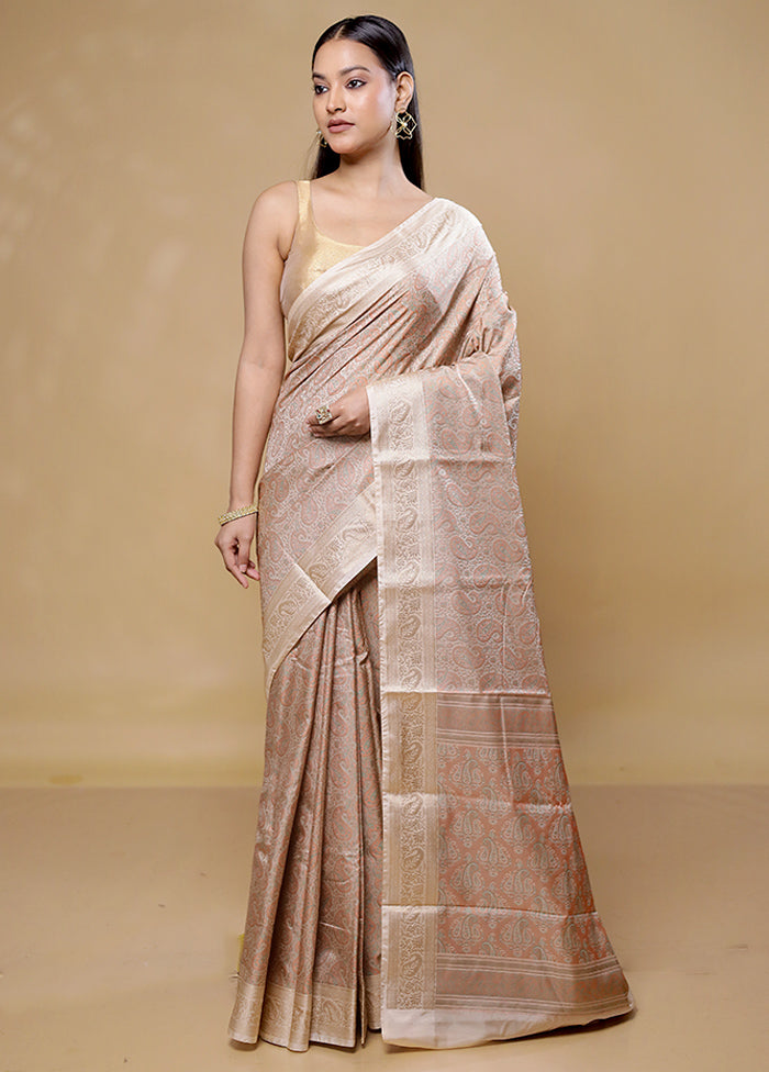 Cream Jamewar Silk Saree With Blouse Piece