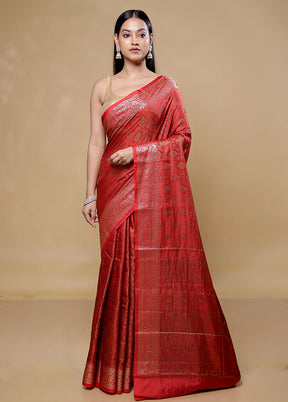 Red Jamewar Silk Saree With Blouse Piece