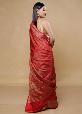 Red Jamewar Silk Saree With Blouse Piece