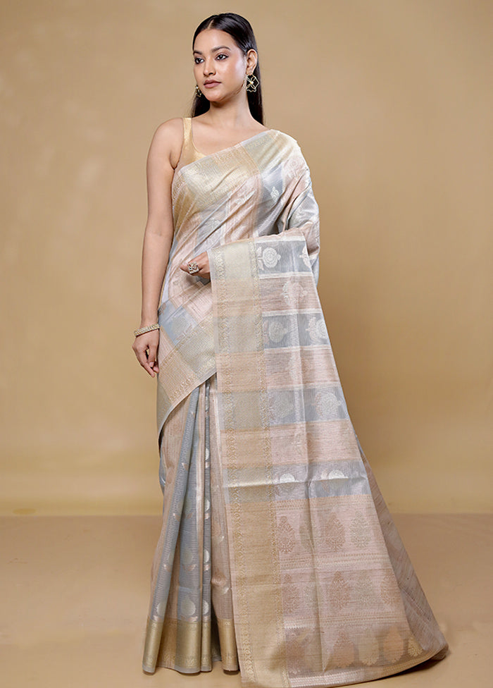 Blue Tissue Silk Saree With Blouse Piece