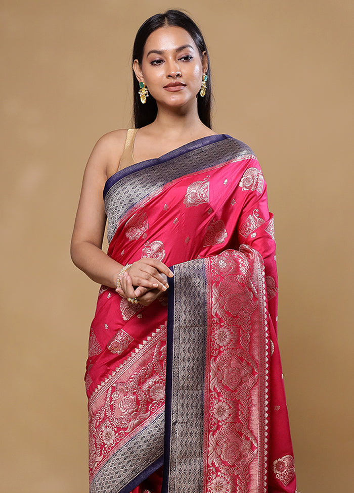 Pink Dupion Silk Saree With Blouse Piece