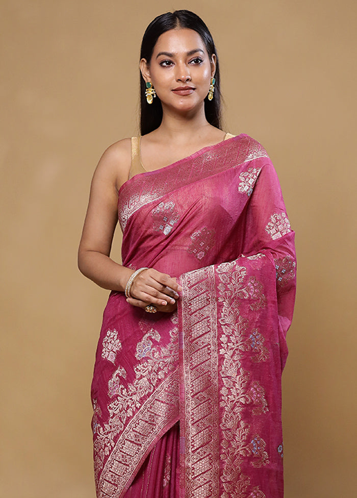 Pink Dupion Silk Saree With Blouse Piece