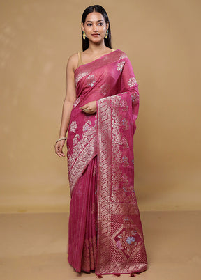 Pink Dupion Silk Saree With Blouse Piece