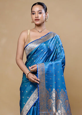 Blue Banarasi Silk Saree With Blouse Piece