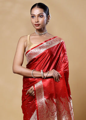 Red Banarasi Silk Saree With Blouse Piece