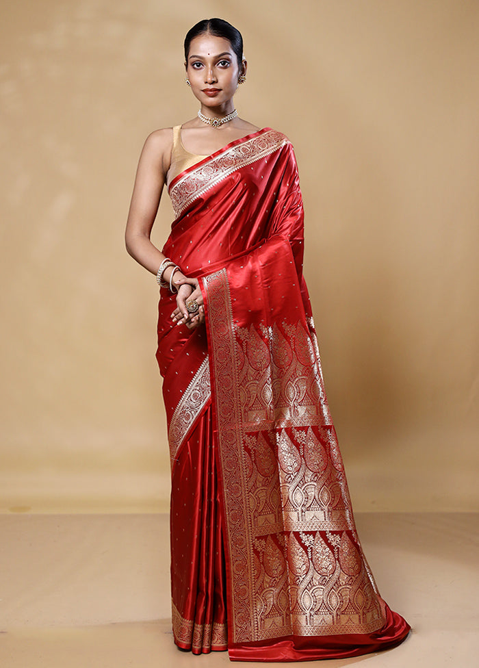 Red Banarasi Silk Saree With Blouse Piece