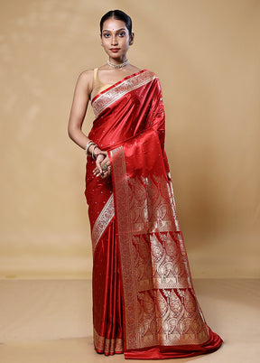 Red Banarasi Silk Saree With Blouse Piece