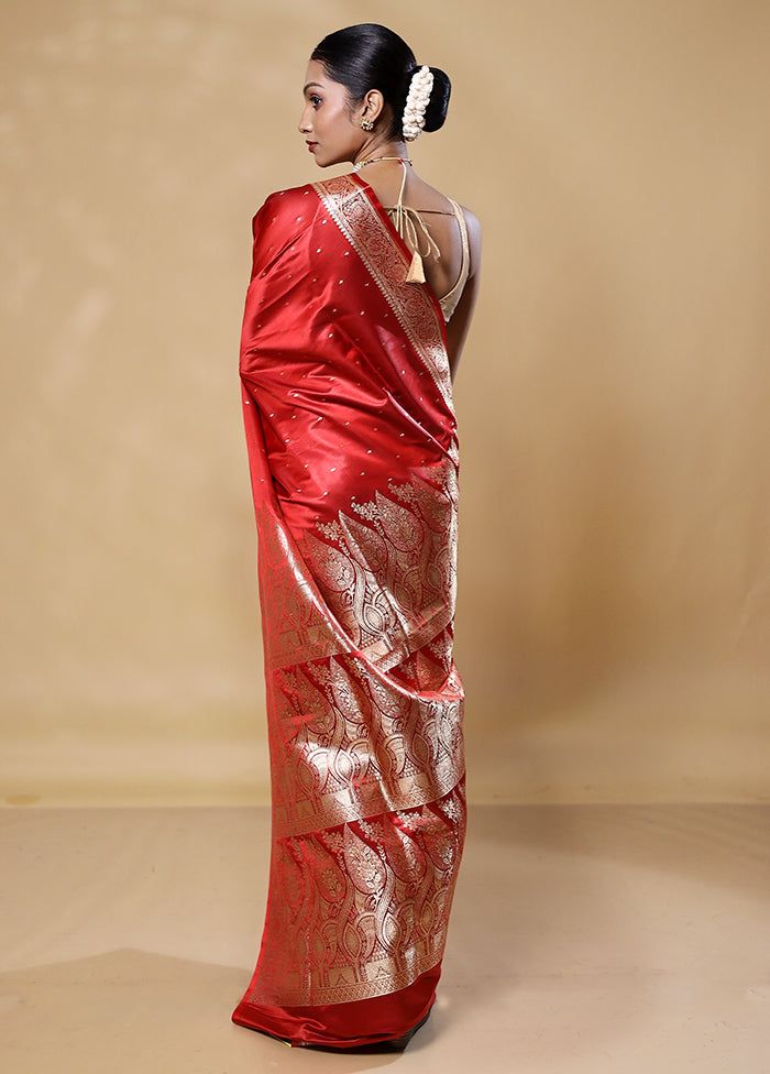 Red Banarasi Silk Saree With Blouse Piece