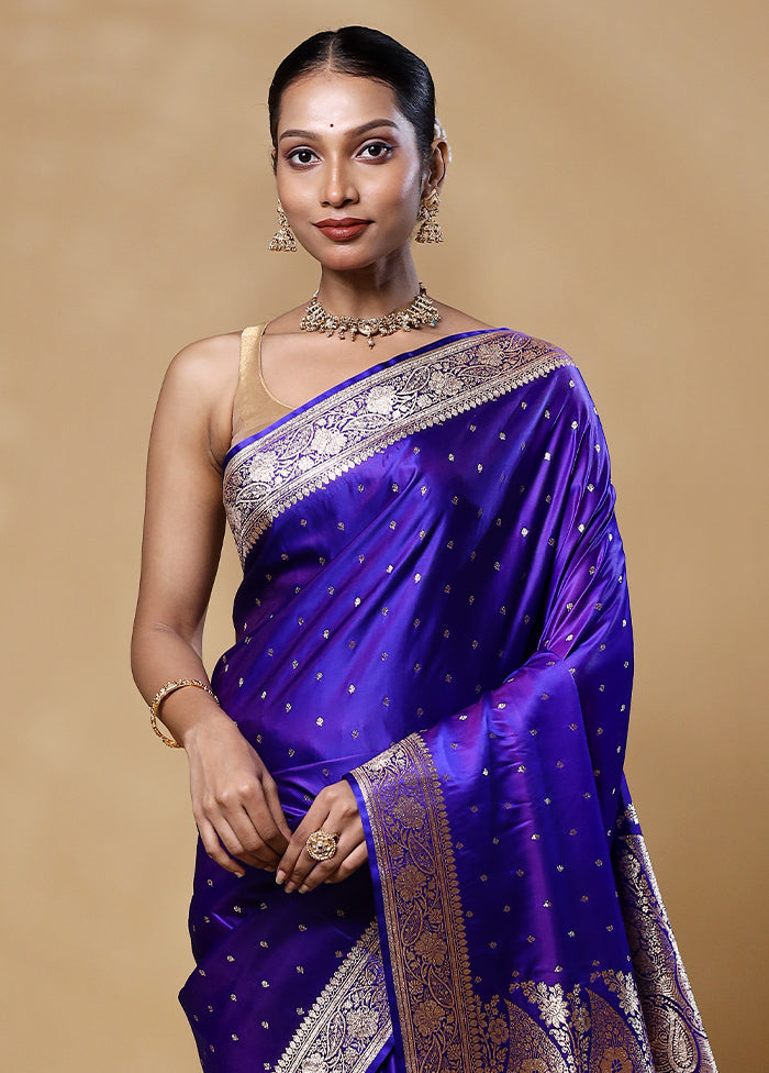 Purple Banarasi Silk Saree With Blouse Piece