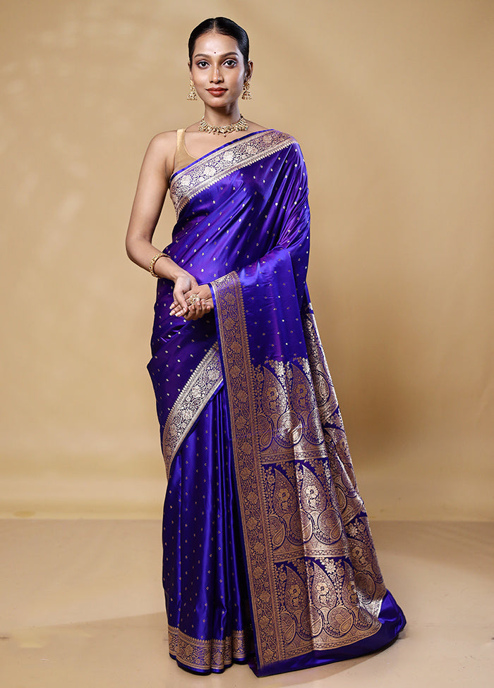 Purple Banarasi Silk Saree With Blouse Piece