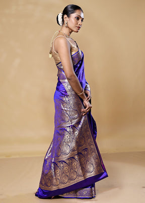 Purple Banarasi Silk Saree With Blouse Piece