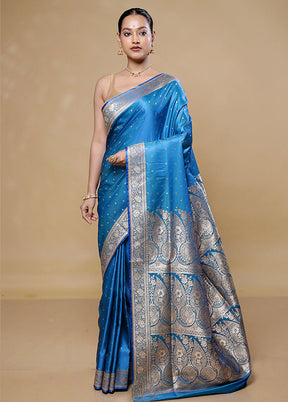 Blue Banarasi Silk Saree With Blouse Piece