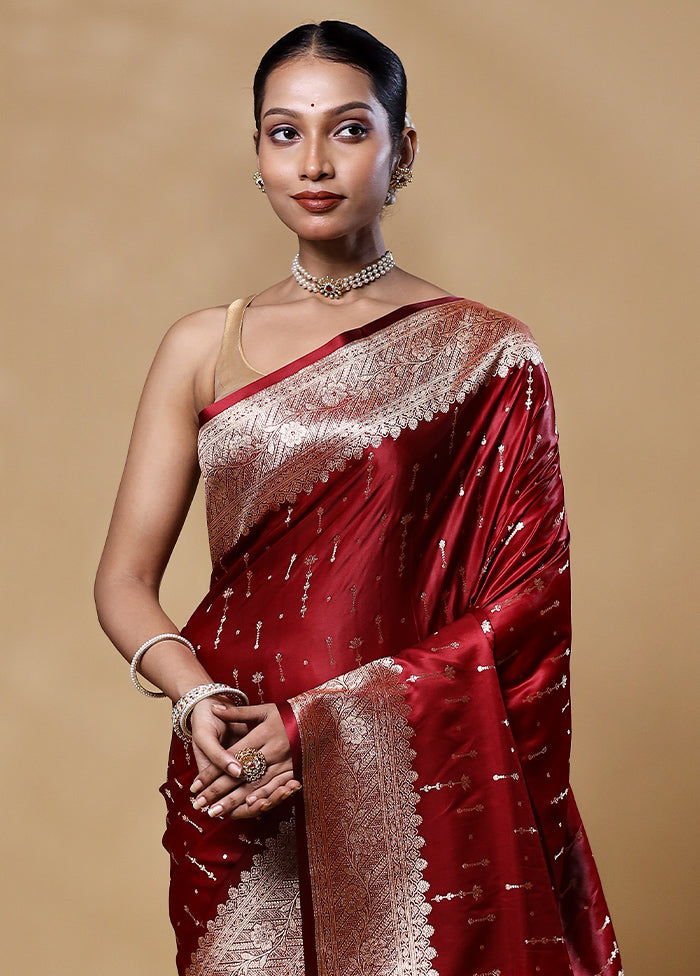 Maroon Banarasi Silk Saree With Blouse Piece