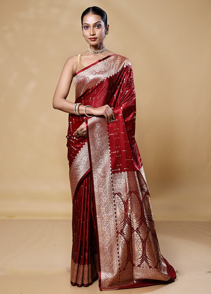 Maroon Banarasi Silk Saree With Blouse Piece