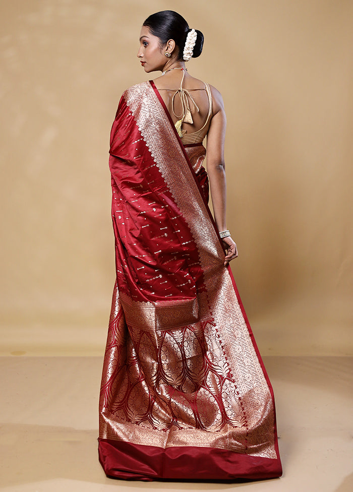 Maroon Banarasi Silk Saree With Blouse Piece