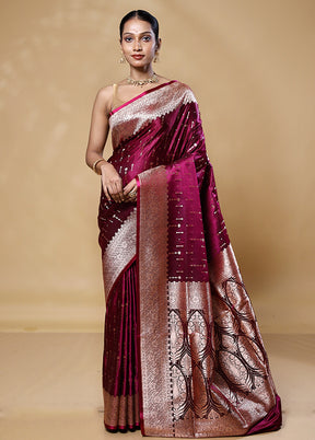 Violet Banarasi Silk Saree With Blouse Piece