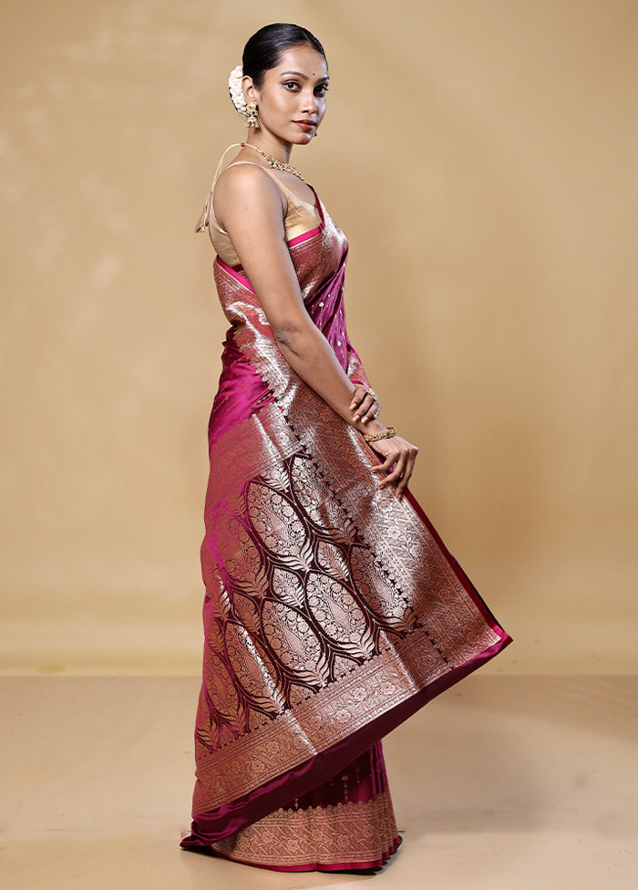 Violet Banarasi Silk Saree With Blouse Piece