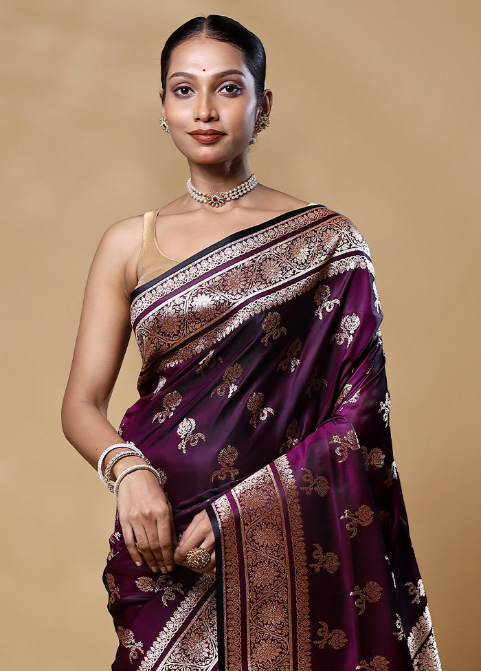 Purple Banarasi Silk Saree With Blouse Piece