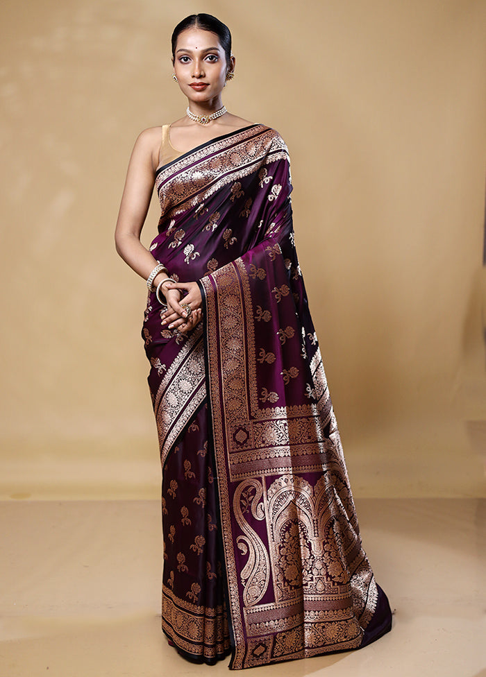 Purple Banarasi Silk Saree With Blouse Piece