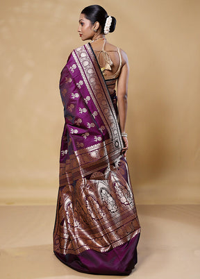 Purple Banarasi Silk Saree With Blouse Piece