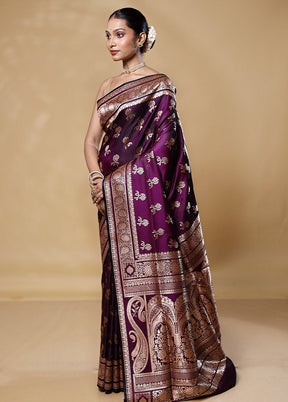 Purple Banarasi Silk Saree With Blouse Piece