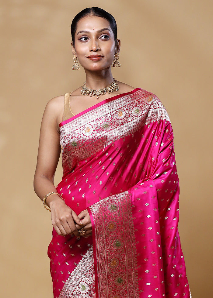 Pink Banarasi Silk Saree With Blouse Piece