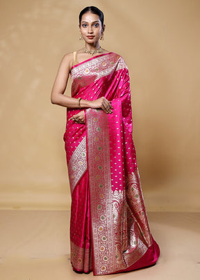 Pink Banarasi Silk Saree With Blouse Piece