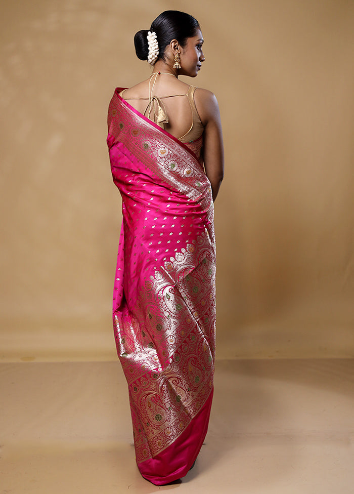 Pink Banarasi Silk Saree With Blouse Piece